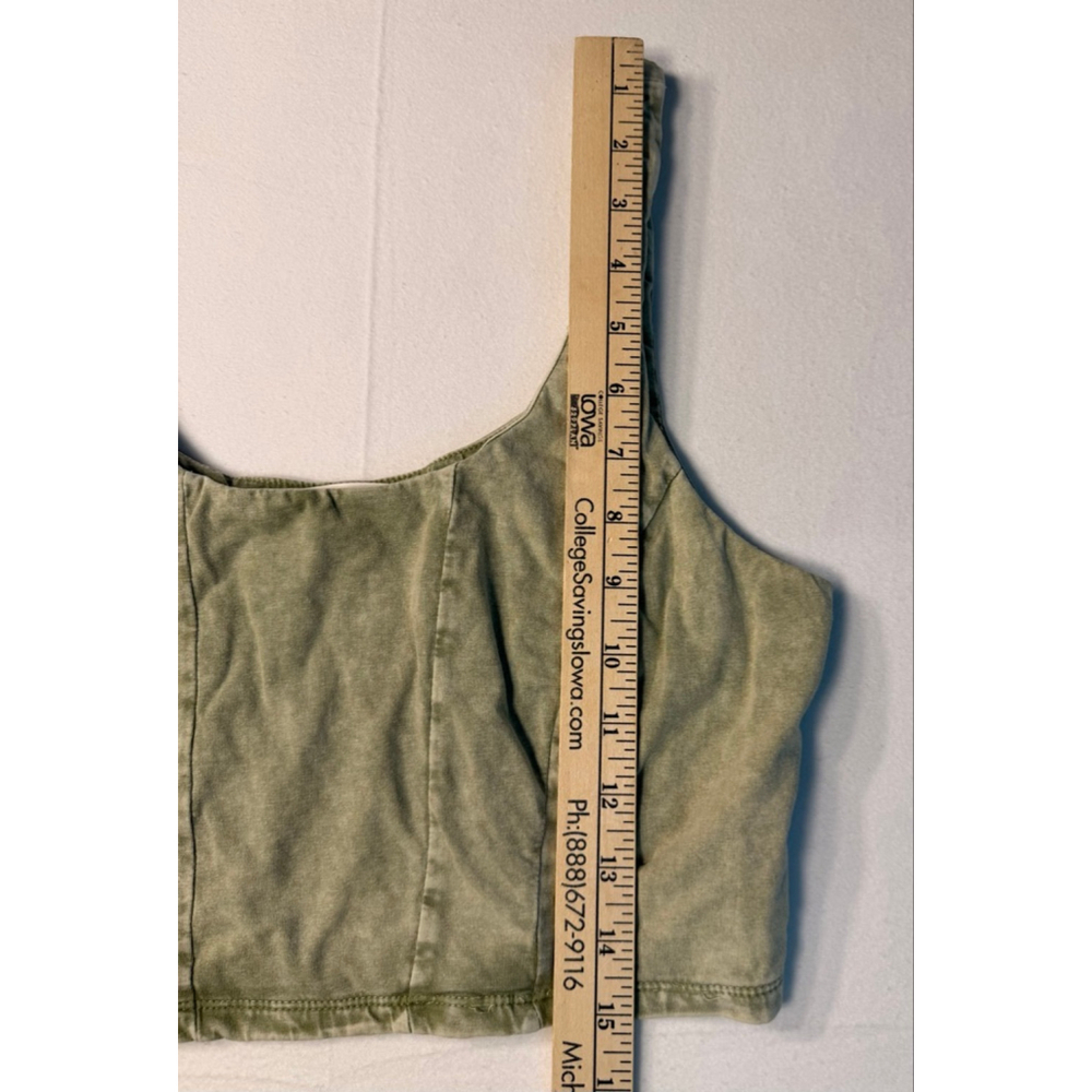Olive Green Cropped Tank Top Y2K Minimal Kendall Jenner Pilates Core Top Large - Picture 4 of 5